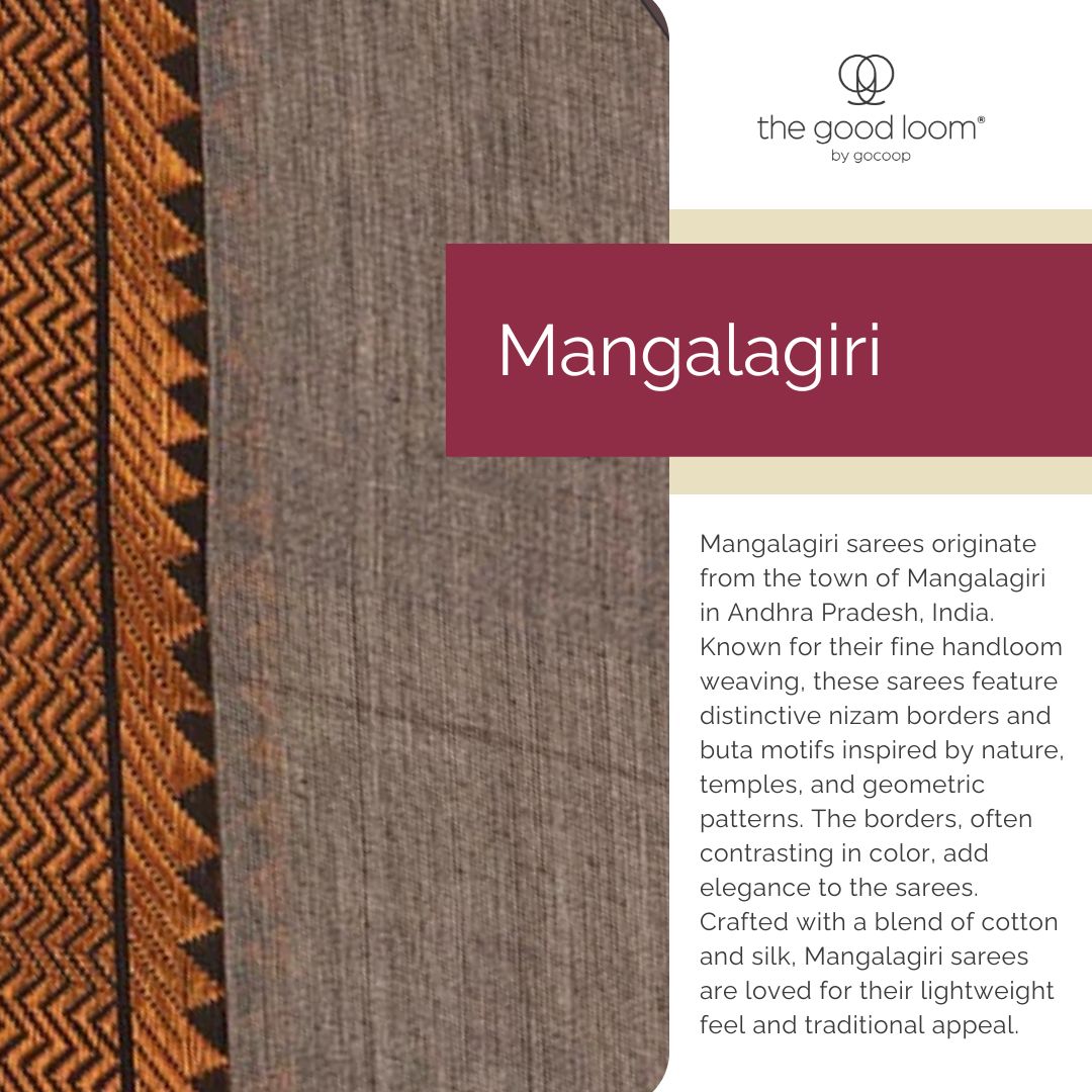 Orange handwoven mangalagiri cotton saree