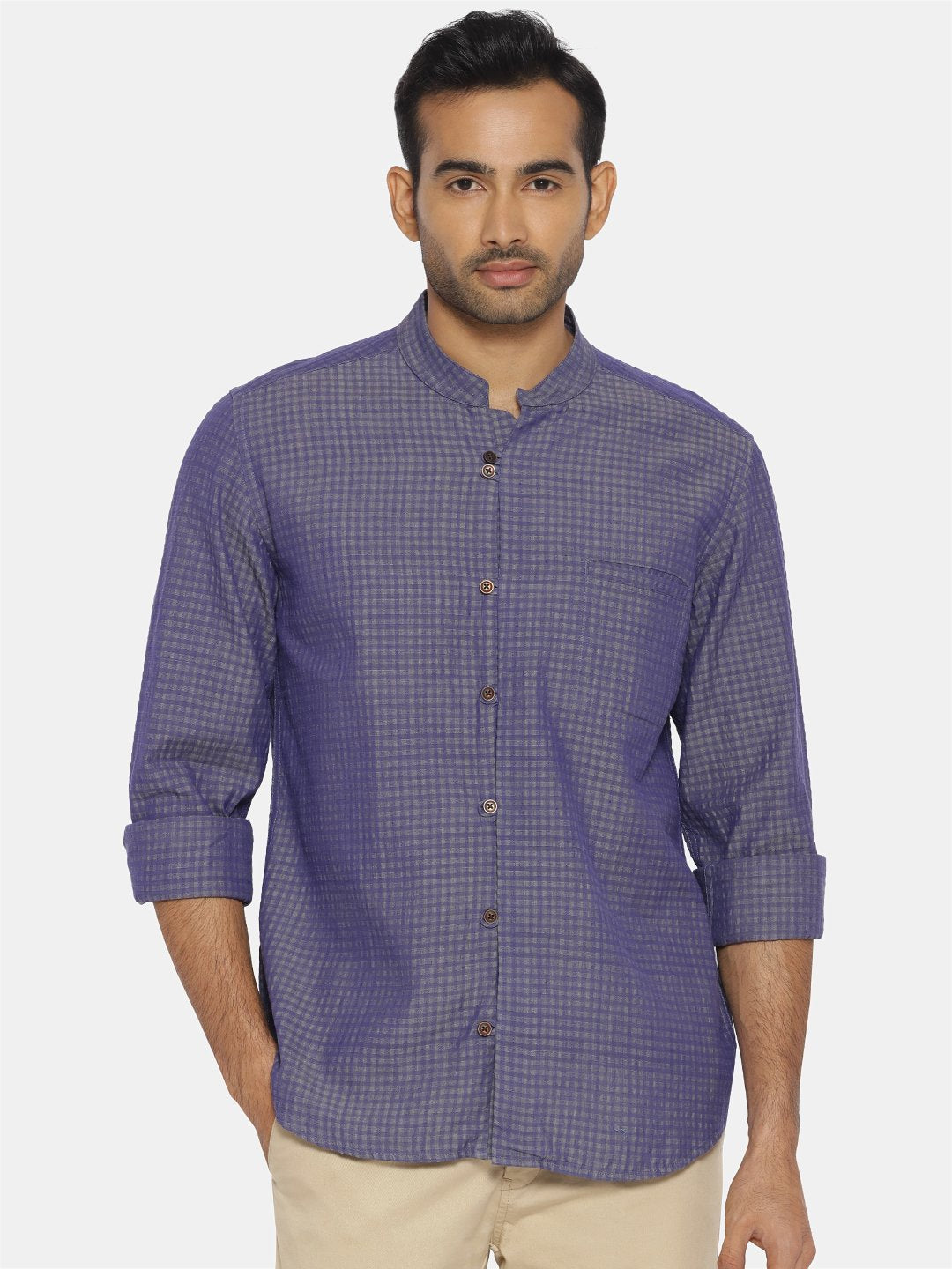 Lavender blue mandarin collar shirt