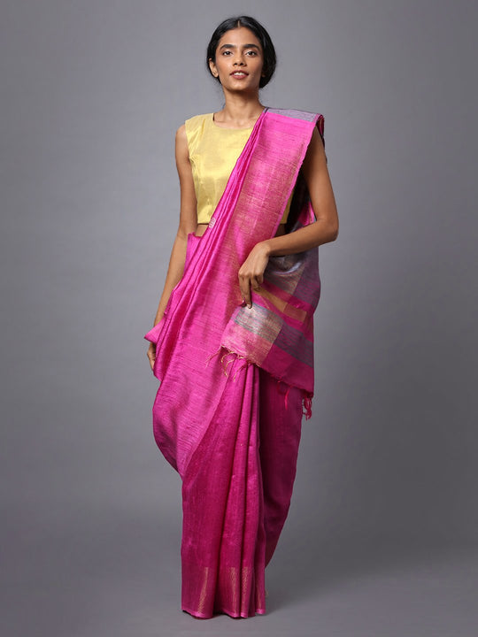 Pink handloom tussar silk saree
