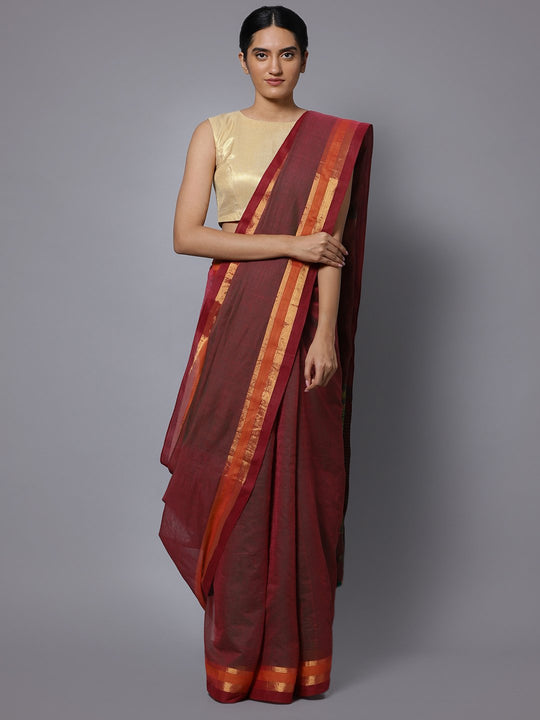 Red maroon hand embroidery cotton saree