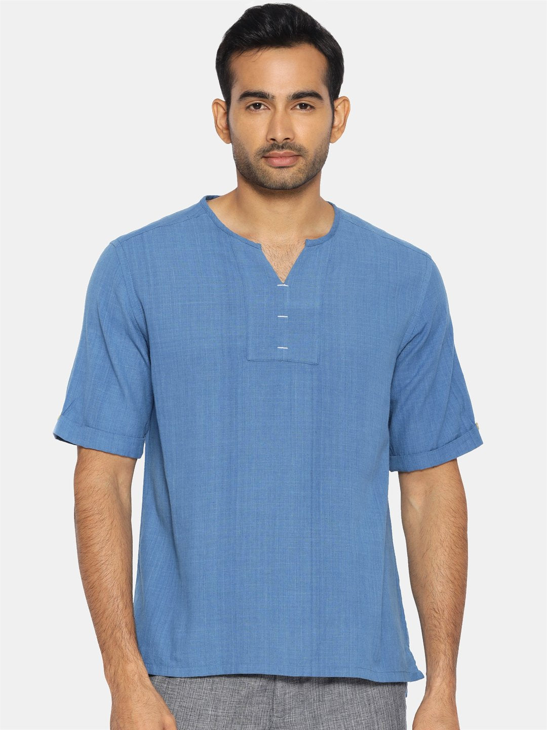 Cobalt blue round collar shirt