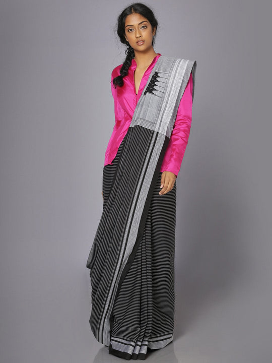 Black & white ilkal cotton saree
