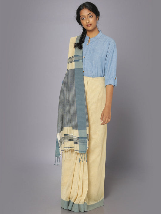Earthy indigo soft cotton saree