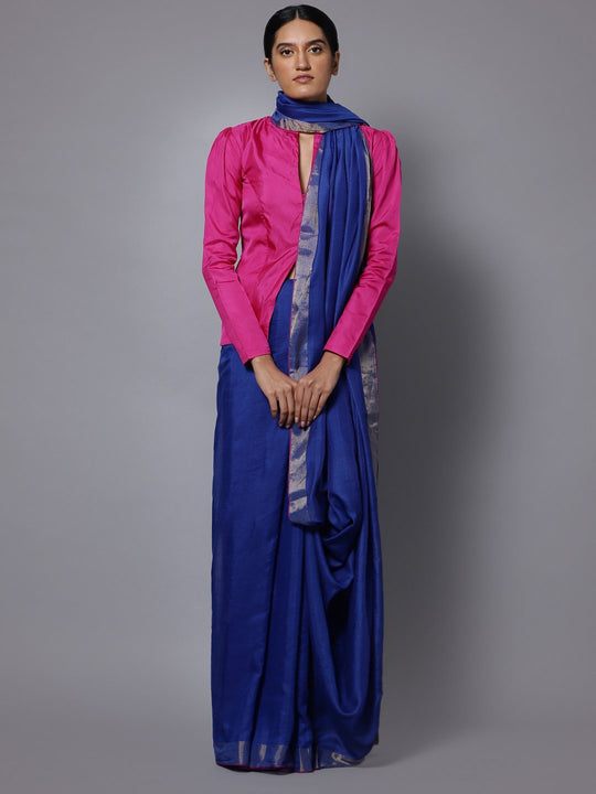 Blue bengal handloom cotton silk saree