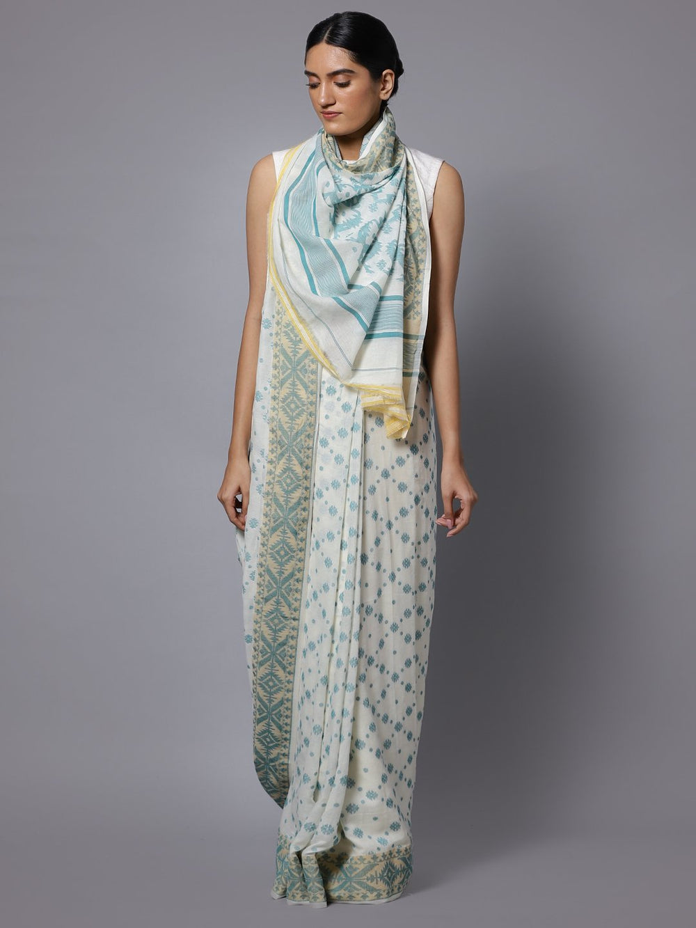 Jamdani white bengal handloom cotton saree