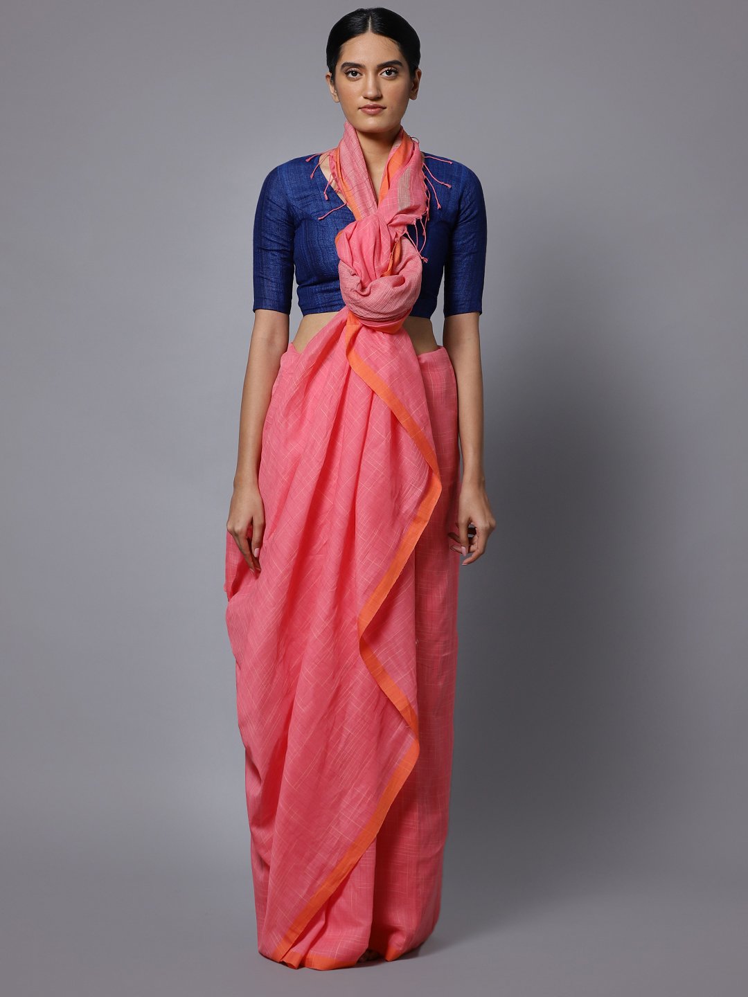Pink soft cotton bengal handloom saree