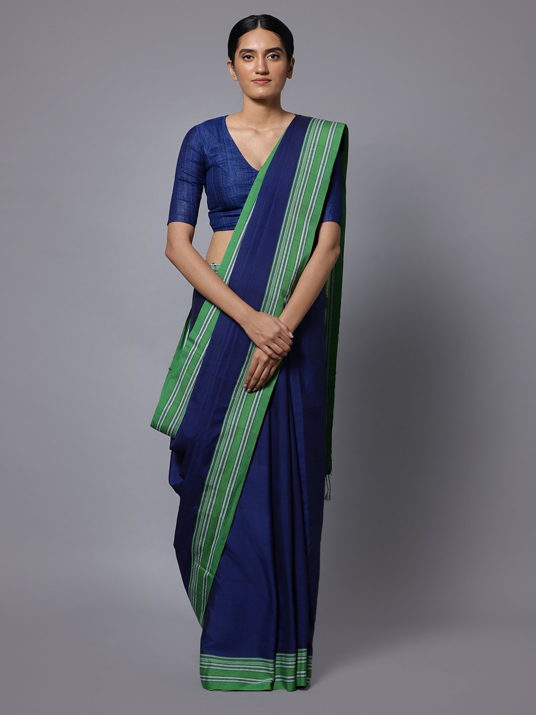 Navy blue ilkal handloom cotton saree