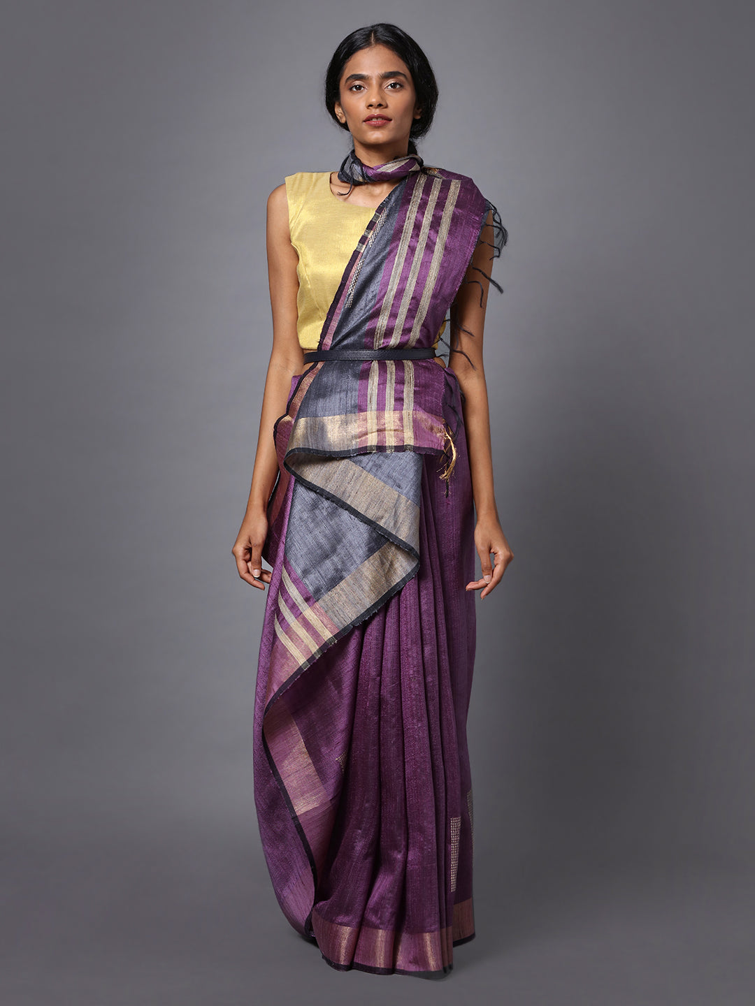 Purple Handloom Tussar Silk Saree