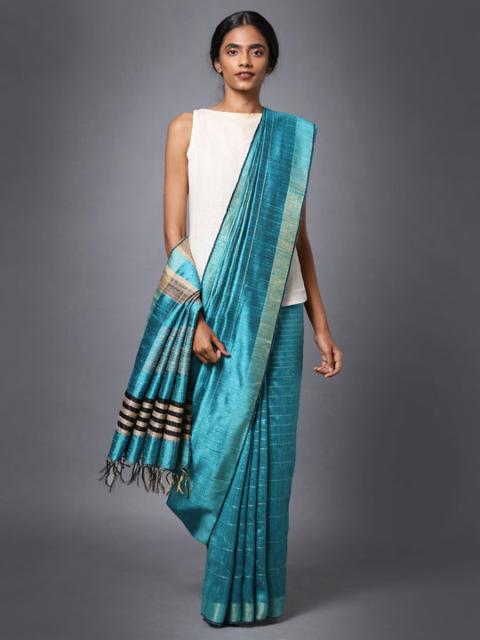 Blue handloom tussar silk saree