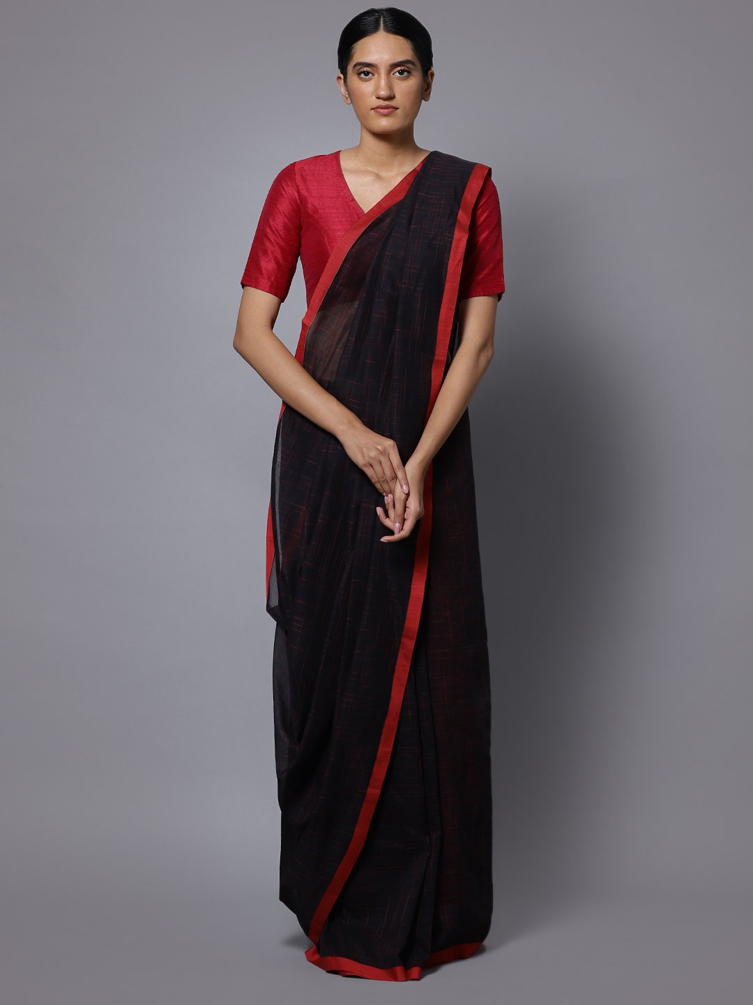 Black red bengal soft cotton handloom saree
