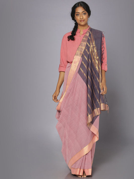 Blush pink mangalgiri cotton saree