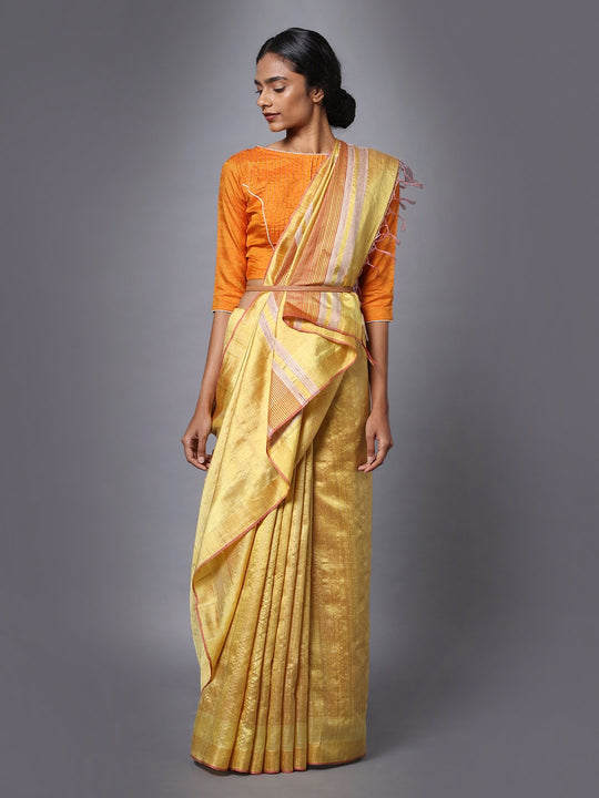 Golden cream handloom tussar silk saree