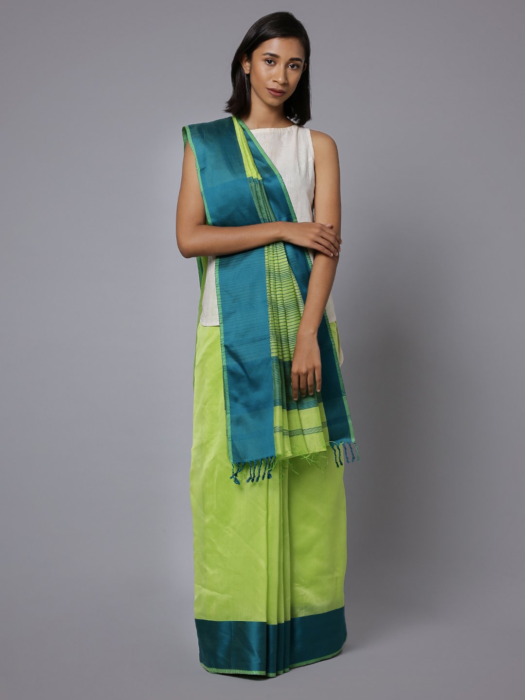 Green handloom maheshwari cotton silk saree