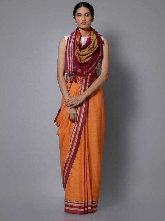 Orange ilkal handloom cotton saree