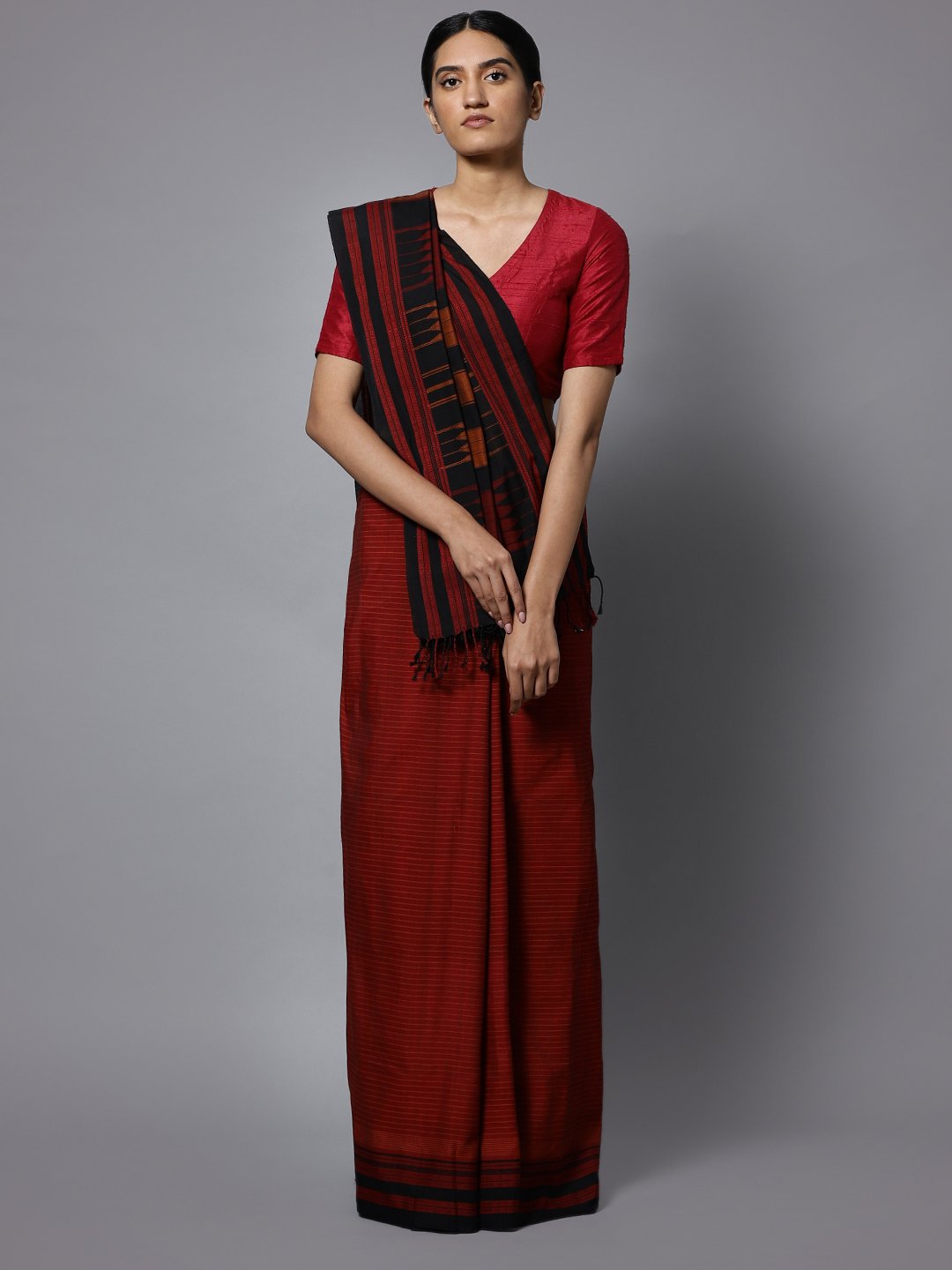 Maroon ilkal handloom cotton saree