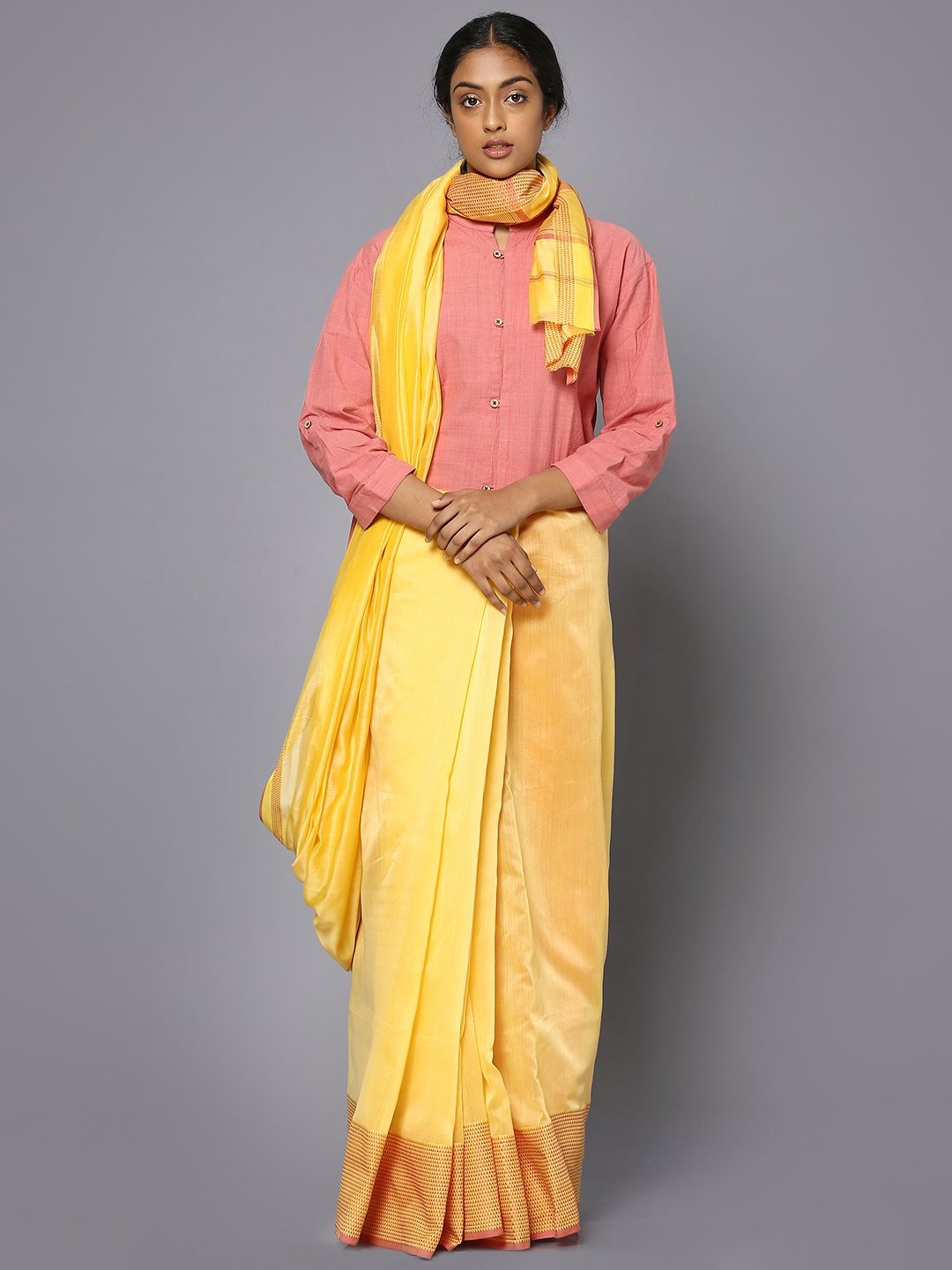 Yellow silk cotton maheshwari saree