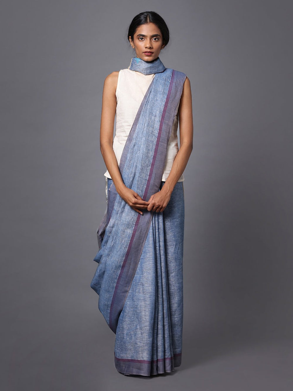 Light grey handloom linen saree