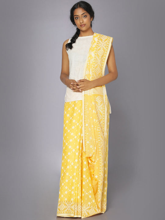 Yellow jamdani soft cotton saree