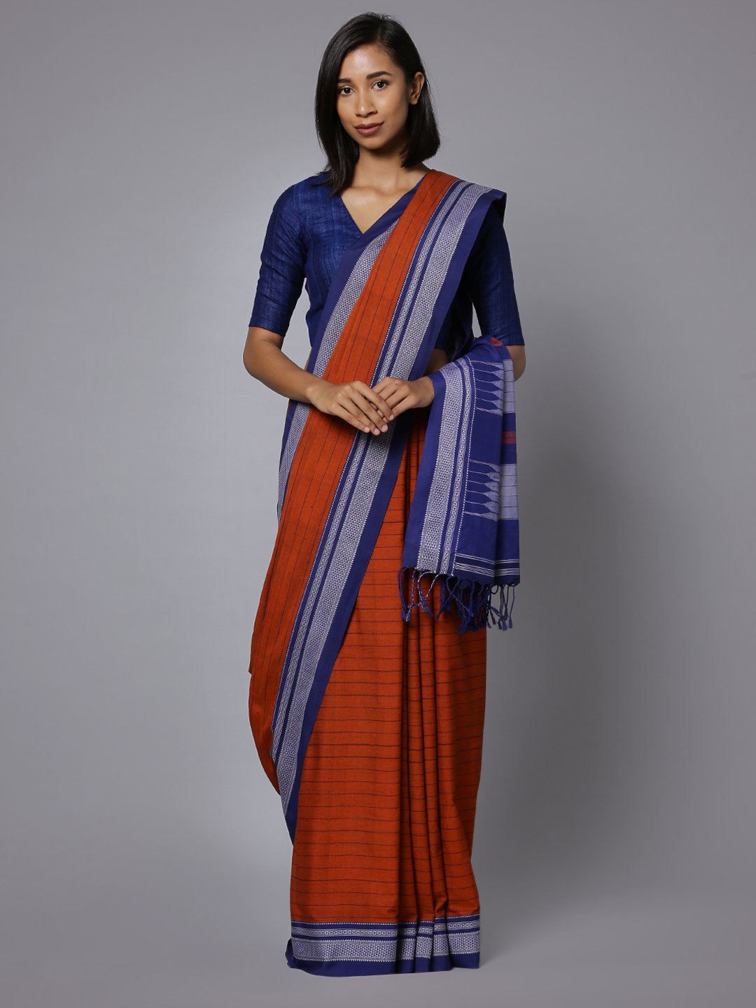 Ilkal orange handloom cotton saree