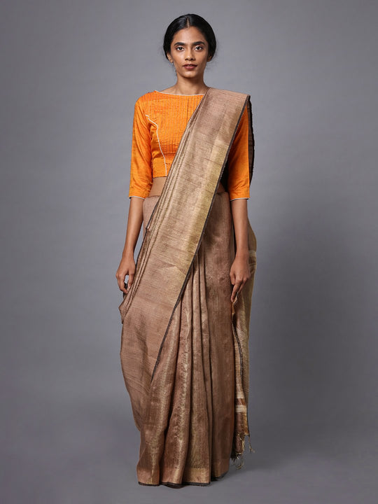 Light brown handloom tussar silk saree