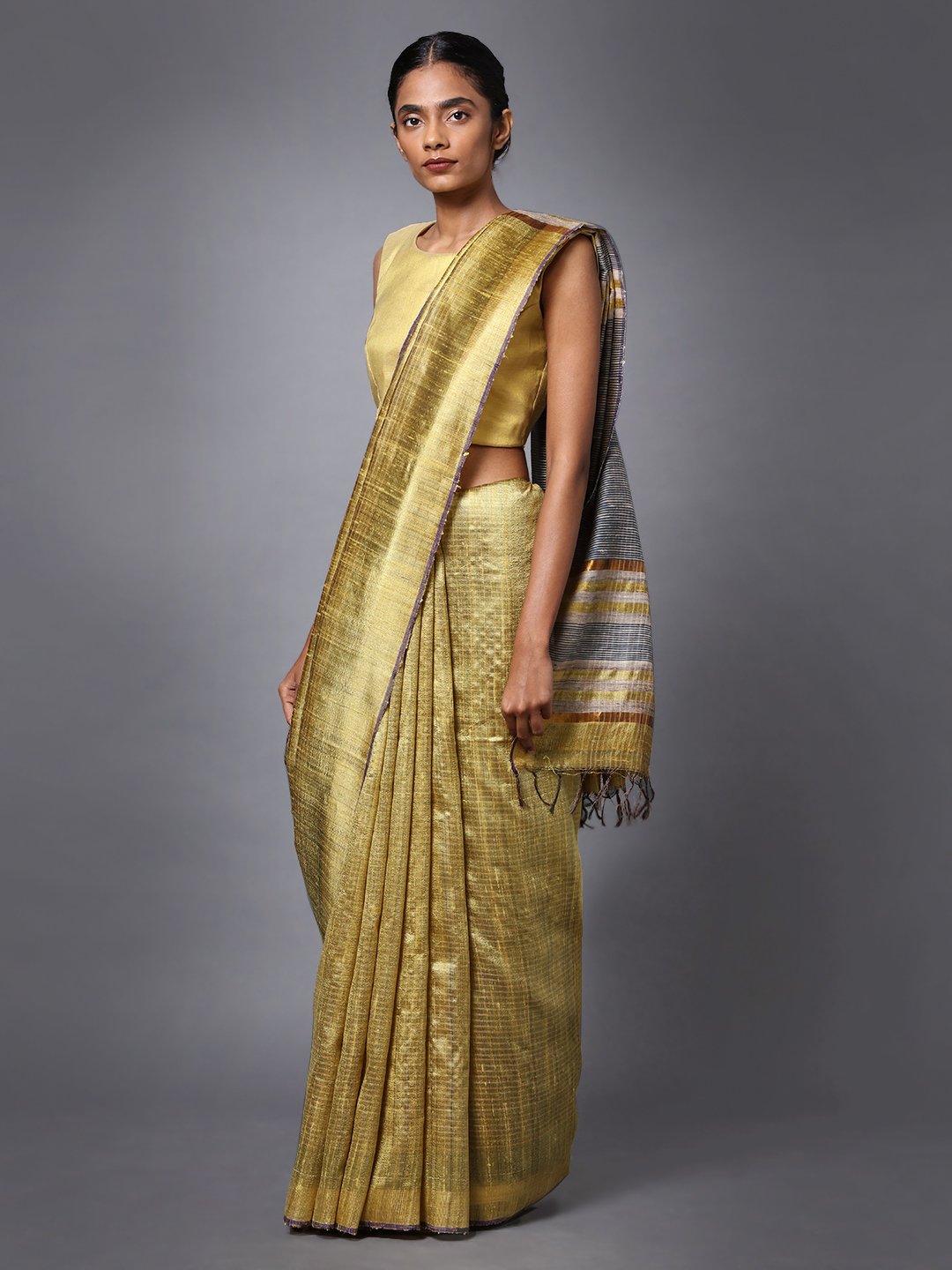 Light golden handloom tussar silk saree