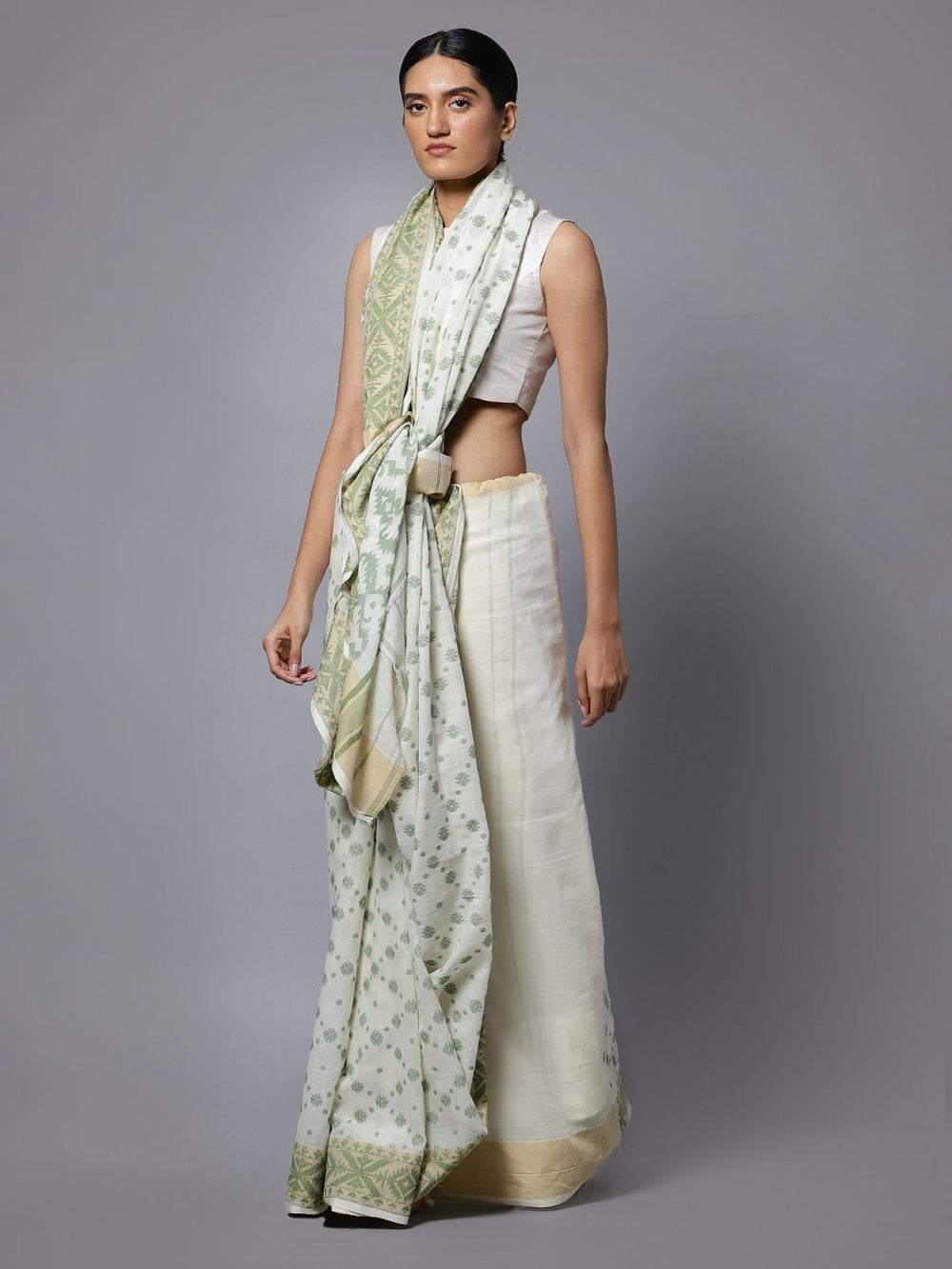 White jamdani bengal handloom cotton saree