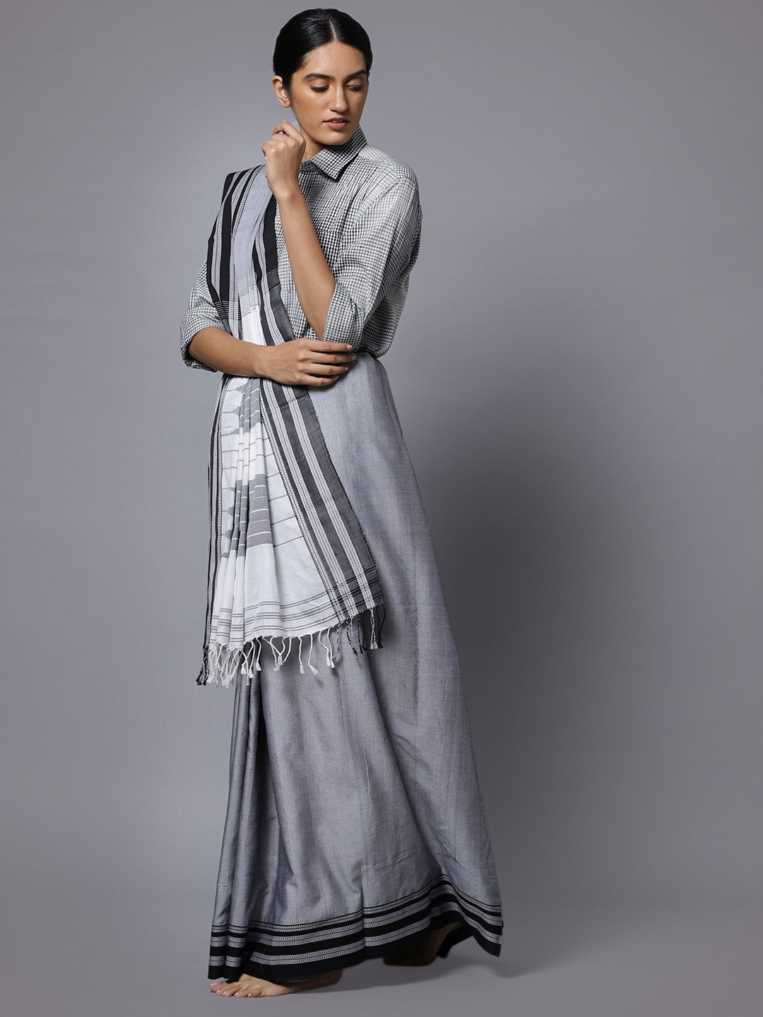 Grey ilkal handloom cotton saree