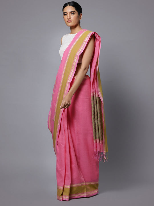 Pink bengal handloom cotton saree