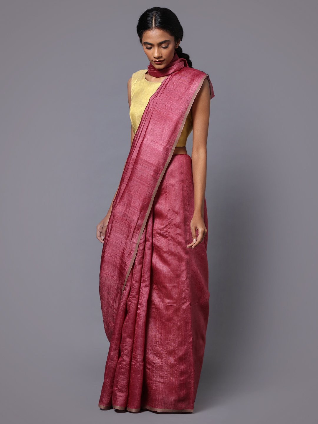 Mauve pink handloom tussar silk saree