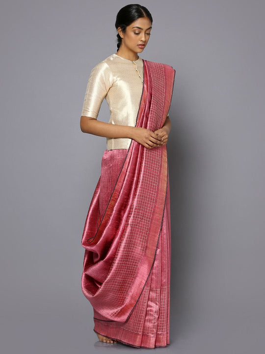 Pink tussar silk saree