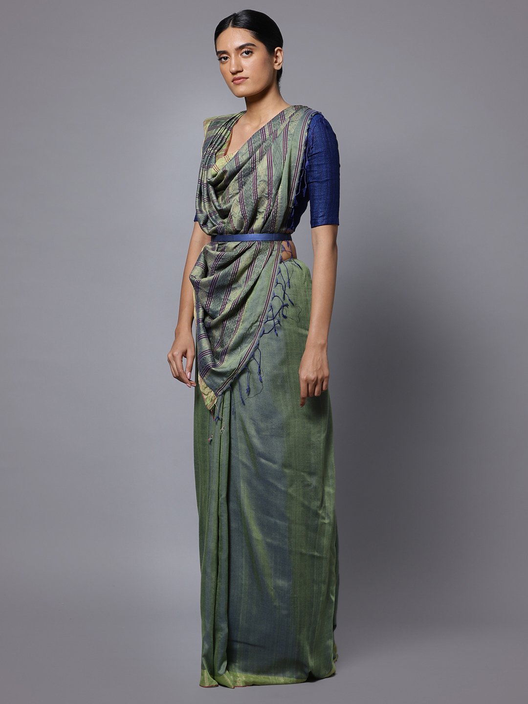 Blue green bengal soft cotton handloom saree