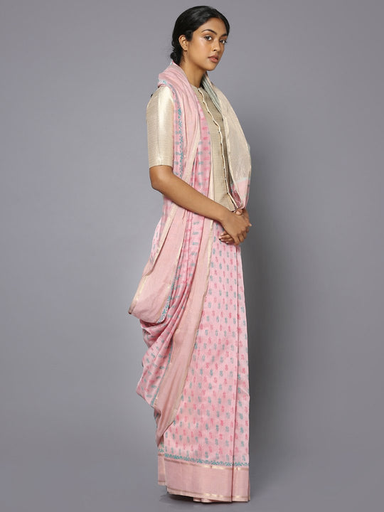 Light pink silk cotton printed maheshwari saree