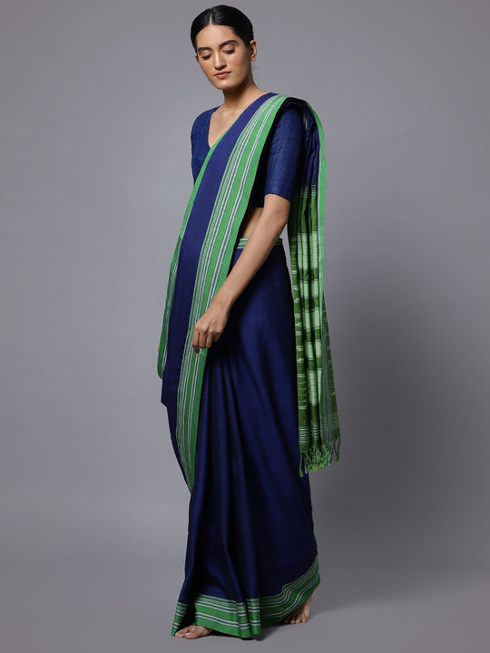 Navy blue ilkal handloom cotton saree