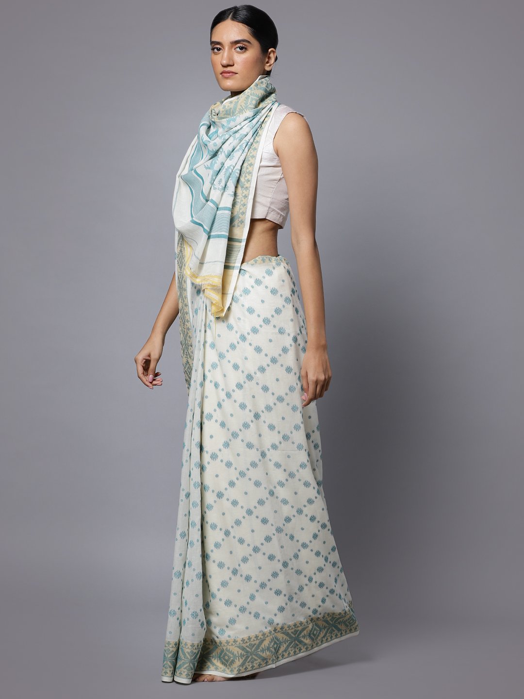 Jamdani white bengal handloom cotton saree