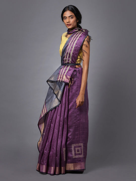 Purple Handloom Tussar Silk Saree
