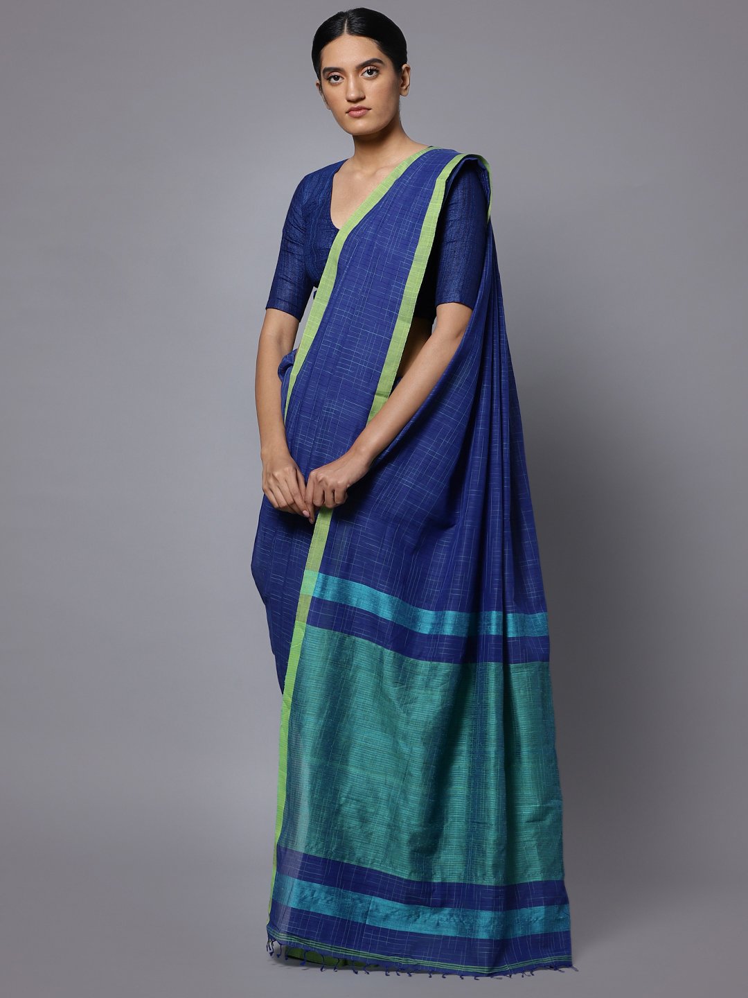 Navy blue bengal soft cotton handloom saree