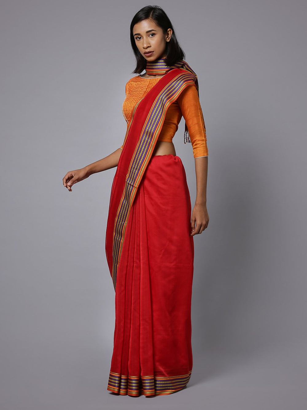 Red handloom maheshwari cotton silk saree