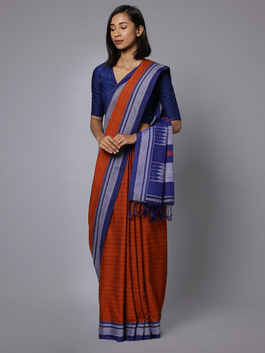 Ilkal orange handloom cotton saree