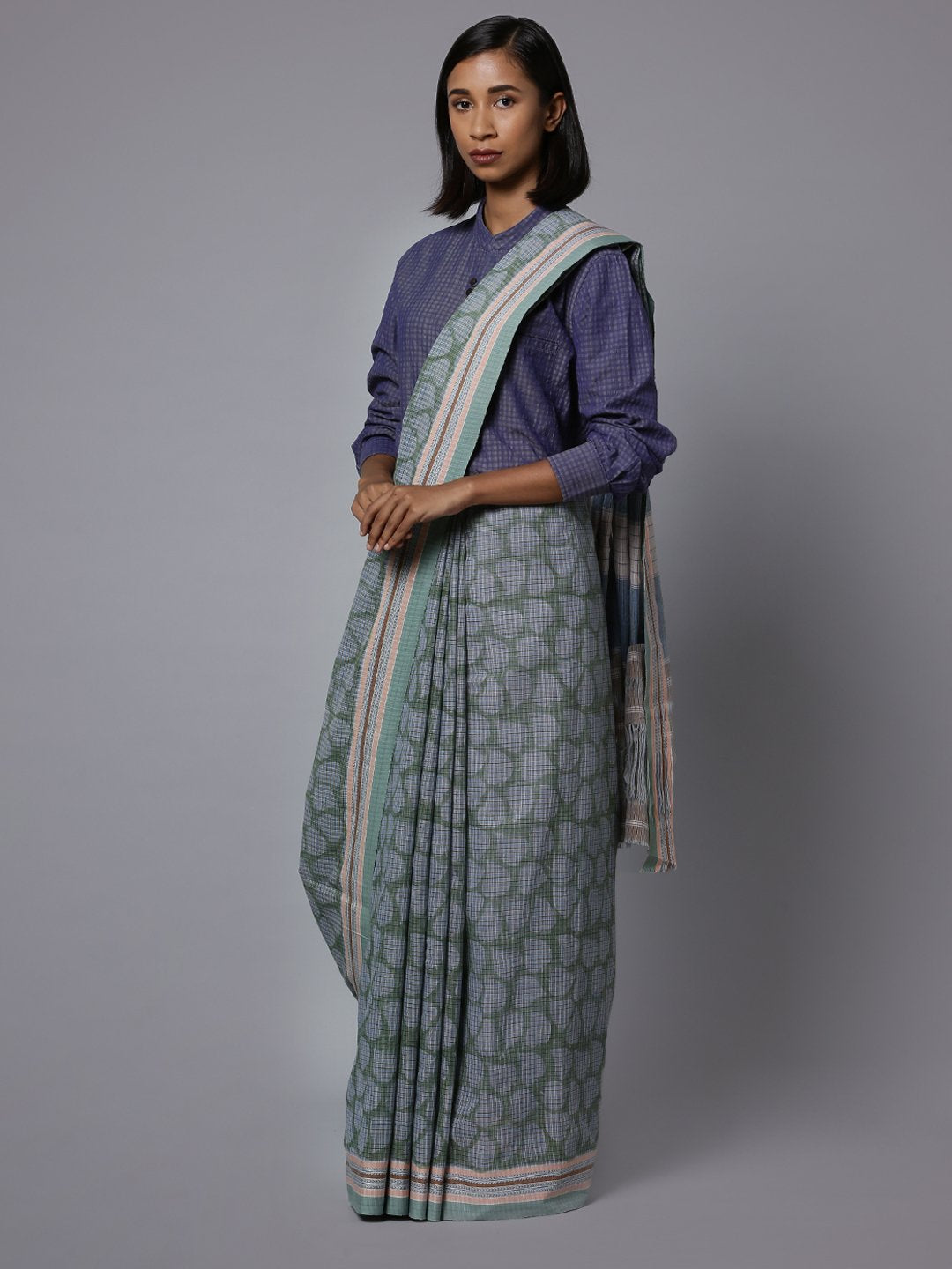Handblock printed handloom cotton saree
