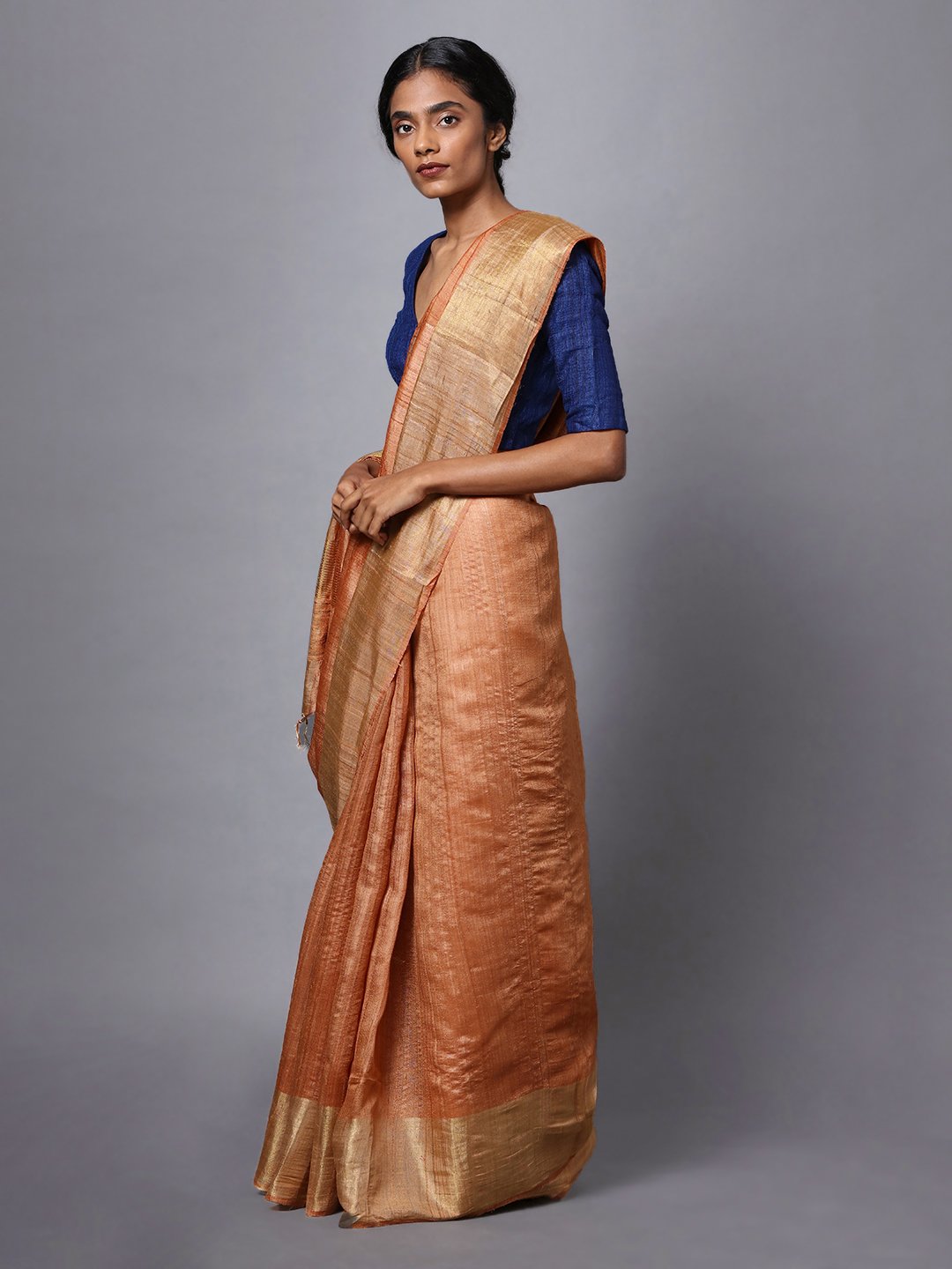 Light orange handloom tussar silk saree