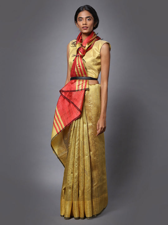 Golden handloom tussar silk saree