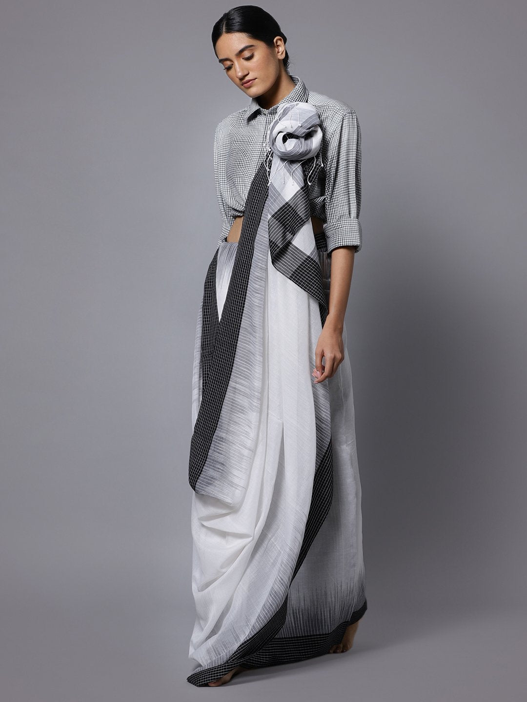 White handloom bengal soft cotton saree
