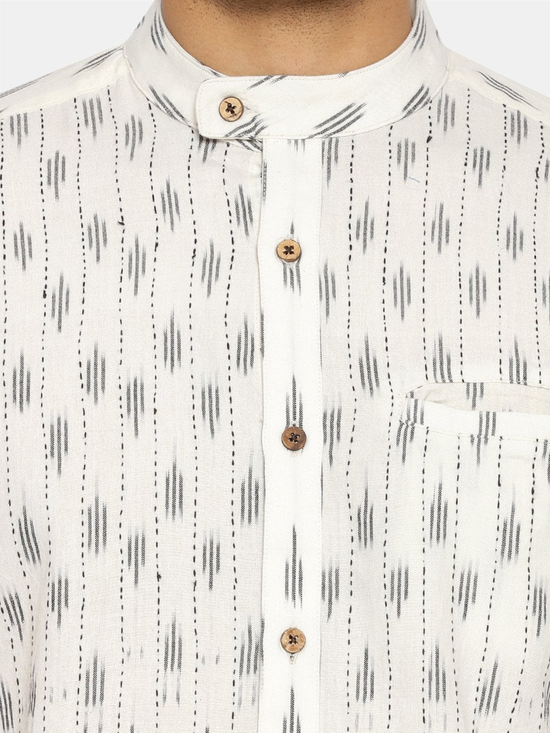 White ikat extended collared shirt