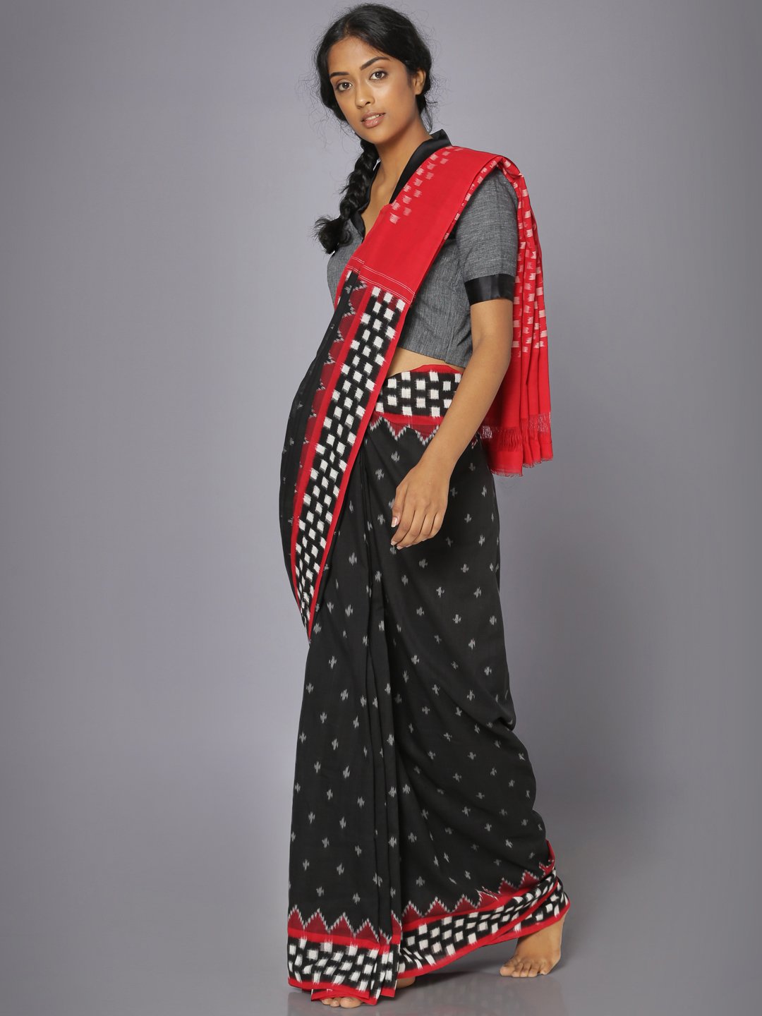Black ikat cotton saree