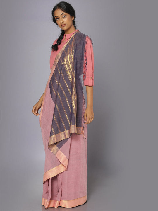 Blush pink mangalgiri cotton saree