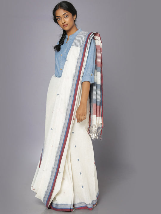 White jamdani cotton saree