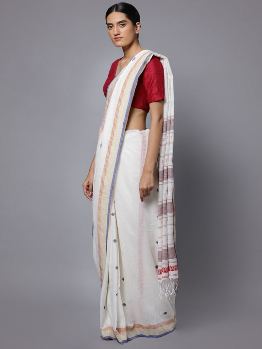 White handspun handloom cotton saree