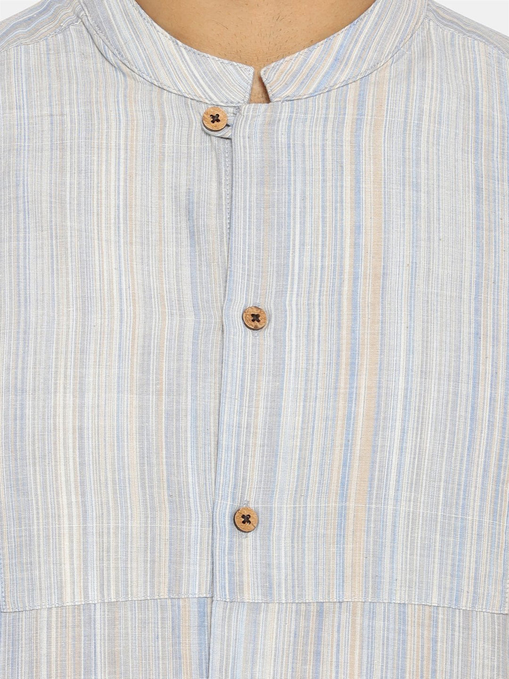 Light blue striped mandarin collar shirt