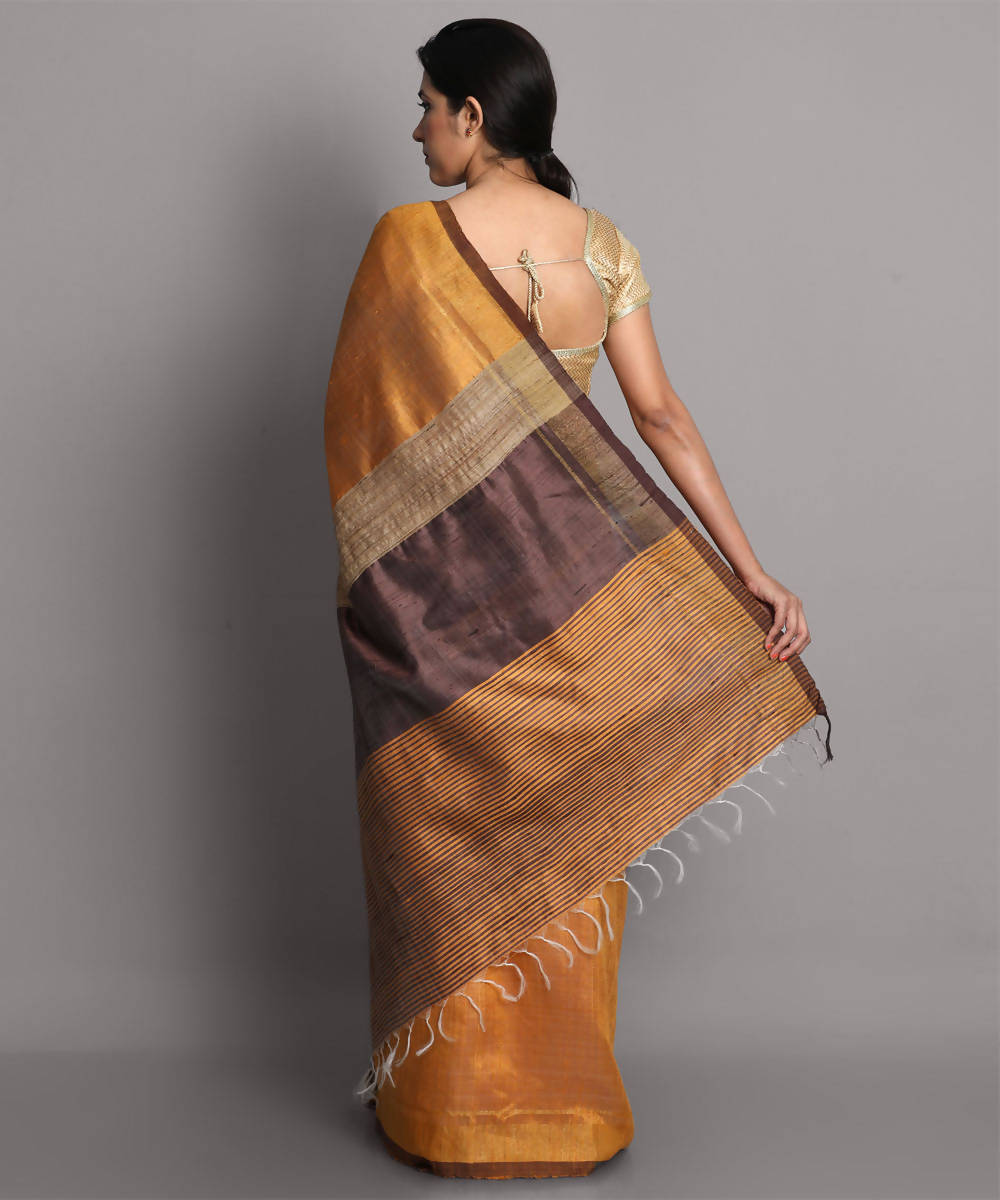 Yellow gold handwoven tussar silk saree