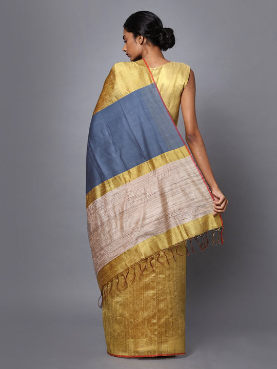 Golden yellow handloom tussar silk saree